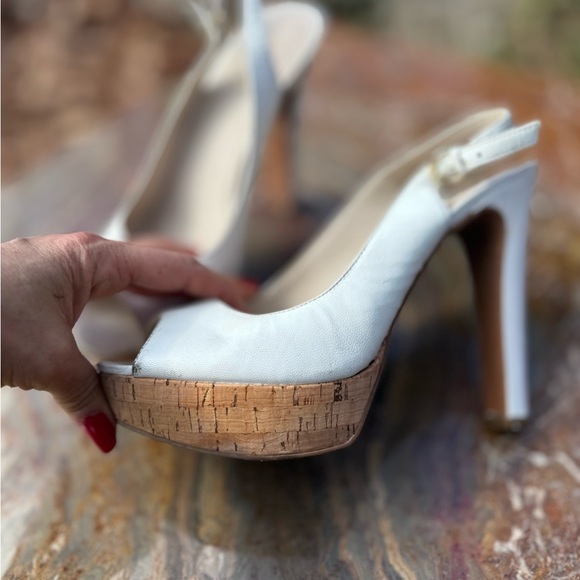 Nine West cork platform white slingback heels - Picture 4 of 6